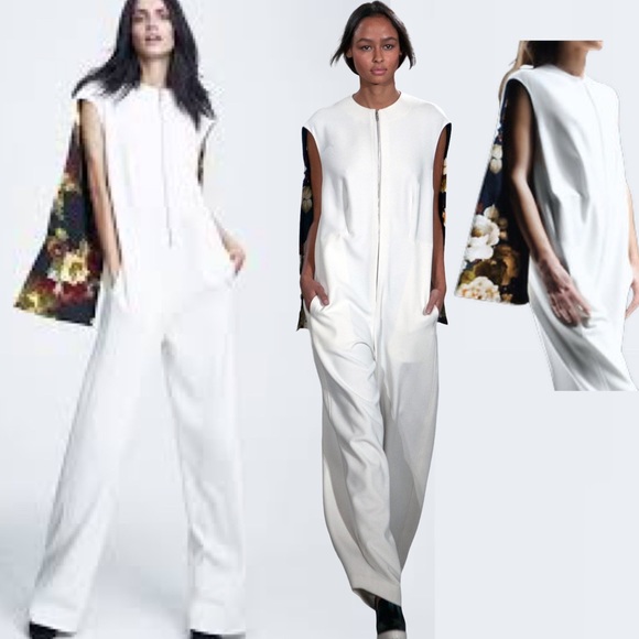 Eddy Anemian x HM White Jumpsuit & Earth Toned Floral Backing Size Small